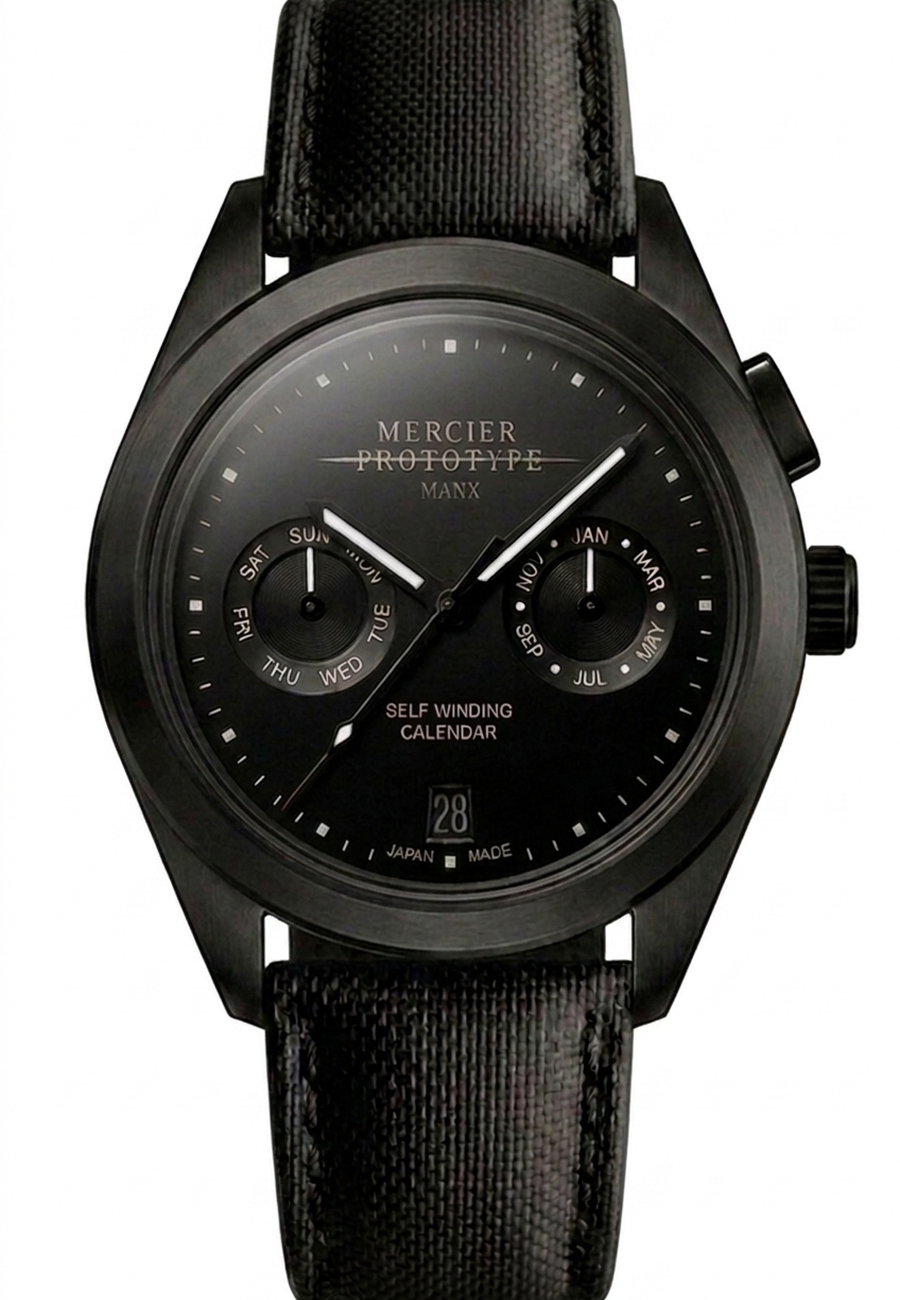 Mercier Prototype Manx Noir — black PVD automatic watch with black dial and Protocloth strap